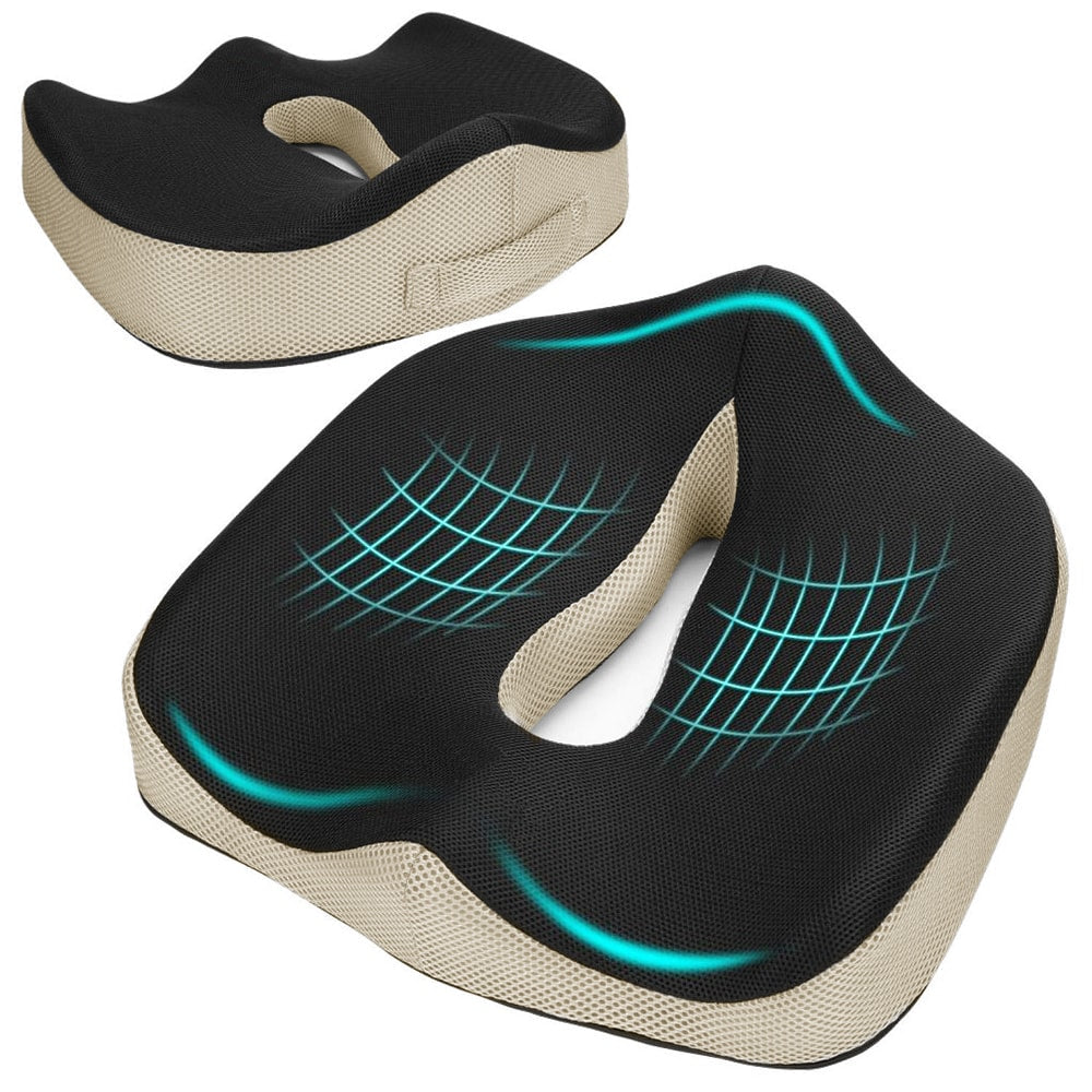 Cojín Ergonómico de Gel y Viscoelástica con Orificio para Coxis – Antideslizante y Transpirable